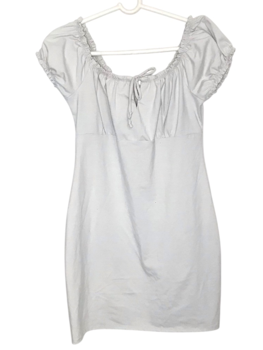 Ardene White Mini Dress Puff Sleeve Ruched Tie Front CottagecoreWomen’s Size M/L